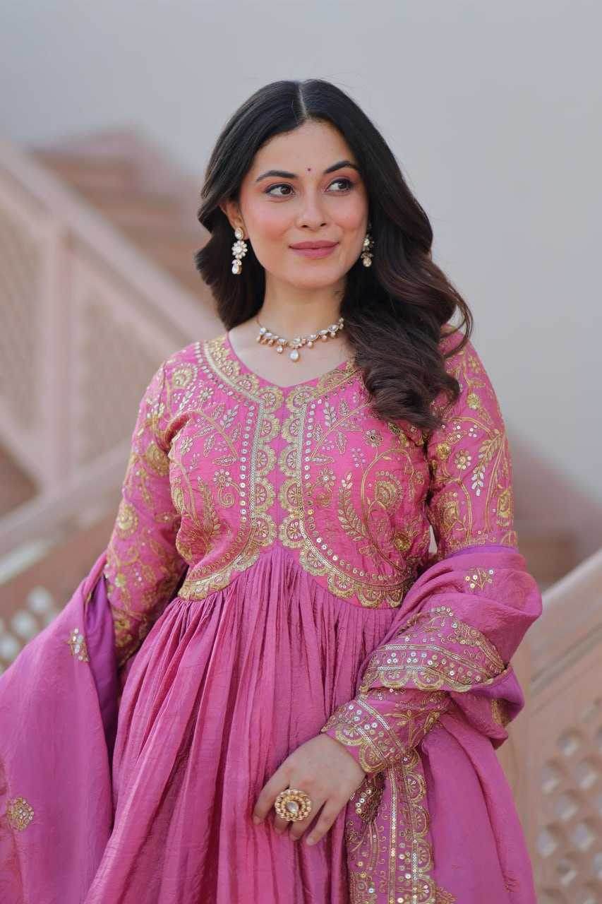 Crush Silk Embroidery Long Gowns - MYLUXURY LANE ENTERPRISE